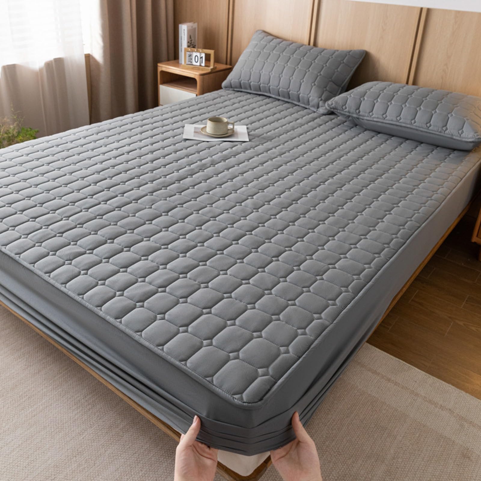 Matratzenschoner 180 x 220 cm dunkelgrau SPANNBETTLAKEN für Matratzen bis 30 cm Höhe hautfreundliches gebürstetes Bettlaken für die ganze Saison mit elastischem Rundum Für Matratzen