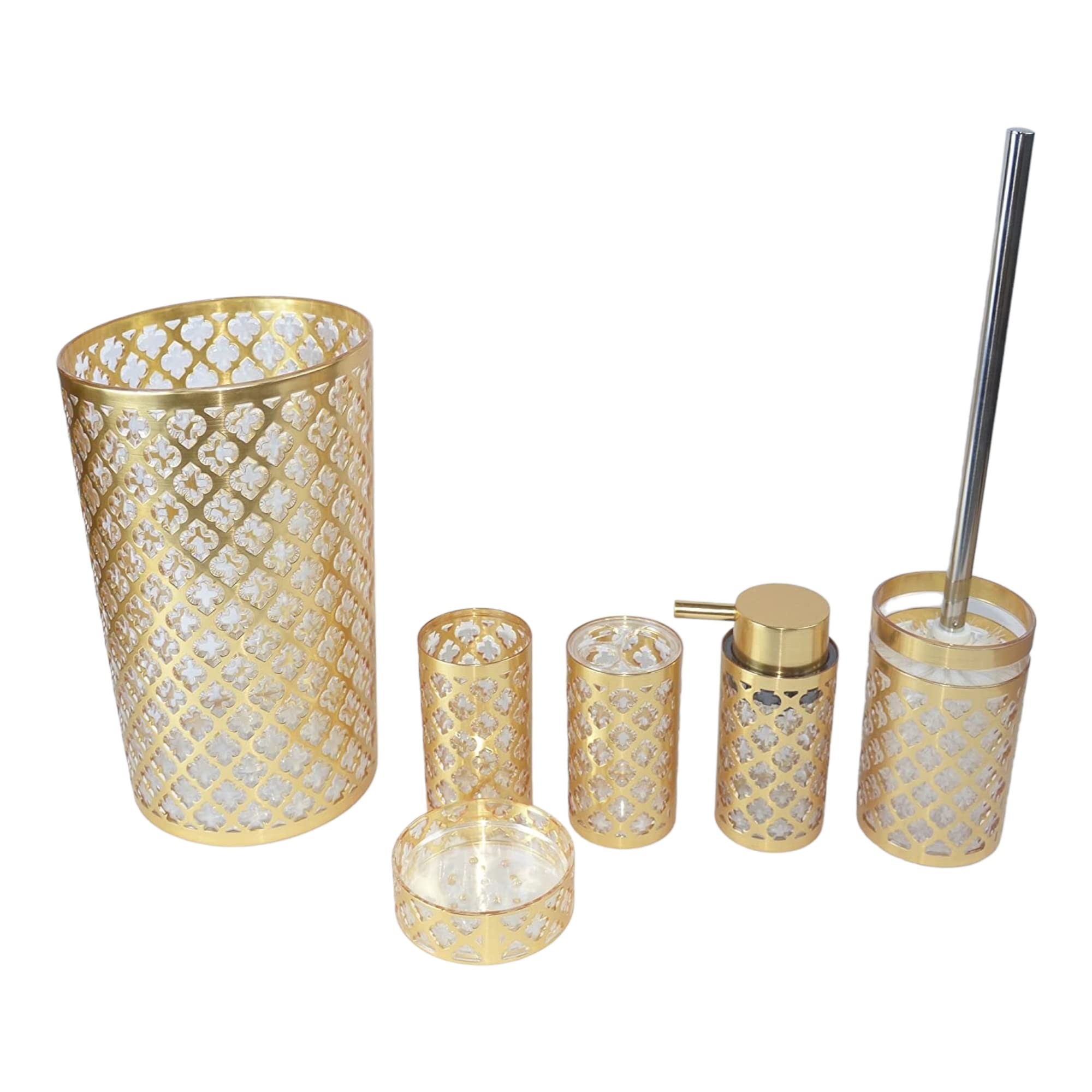BH Home & Linen Luxurious 6-Piece Bathroom Accessories Set. Made of 100% Polyresin. (Geneva Gold)