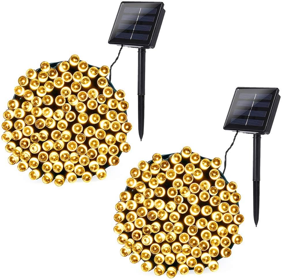 Solar Christmas Lights, 2 Pack Total 144 FT 400 LED 8 Modes Waterproof Solar Christmas Lights Outdoor for Christmas Decorations (Warm White)
