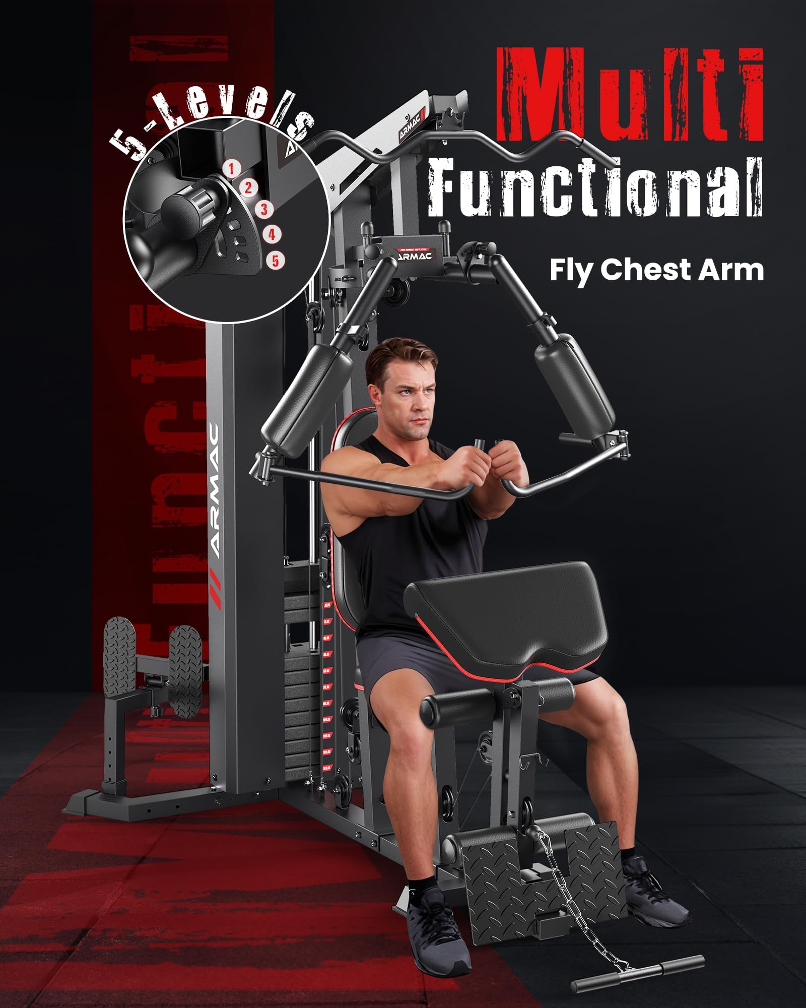 ARMAC Home Gym System, Home Gym Equipment, Workout Equipment with 150LBS Weight Stack, Pulley System, Fly Chest, and Leg Press for Full Body Training