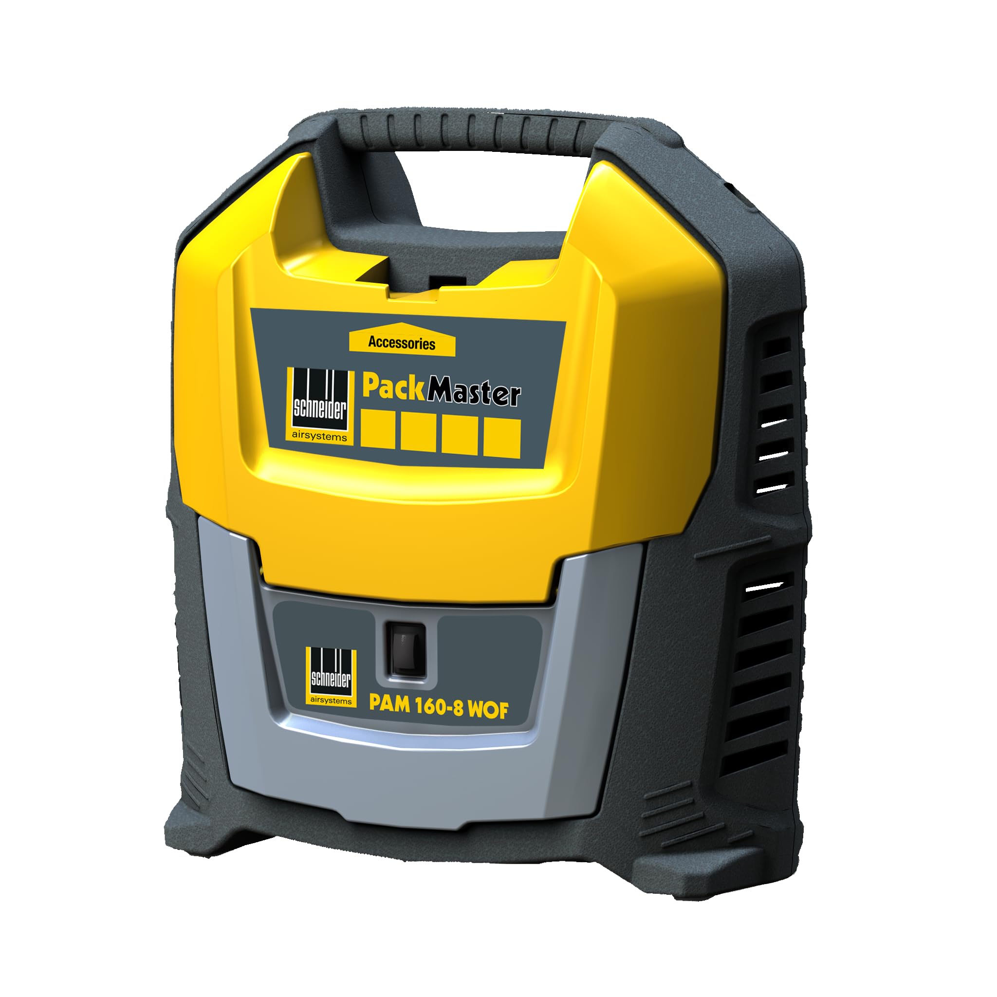 Schneider PackMaster Portable Compressor in Case 0 Litres Oil-Free Compressor with Flexible Hose Maximum Pressure 8 Bar Power: 1.5 HP Noise Level 88 dB LwA