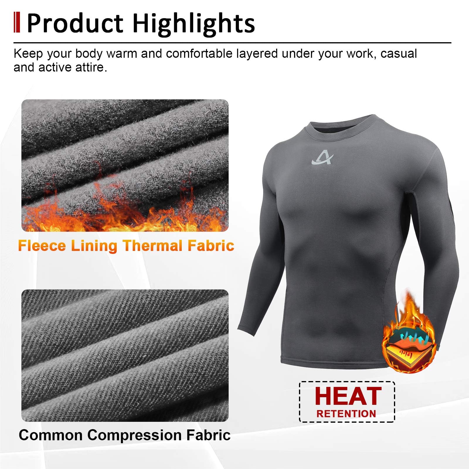 AMZSPORT Camicia a Compressione da Uomo, Maglietta a Maniche Lunghe Cool Dry Layer Fitness Top