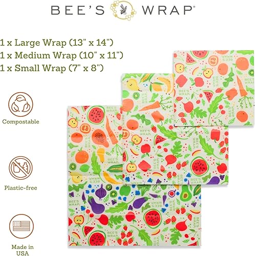 Miniatura 13 de Bee's Wrap, paquete variado de 3 envoltorios ecológicos y reutilizables para transportar comida Paquete de 3 panales