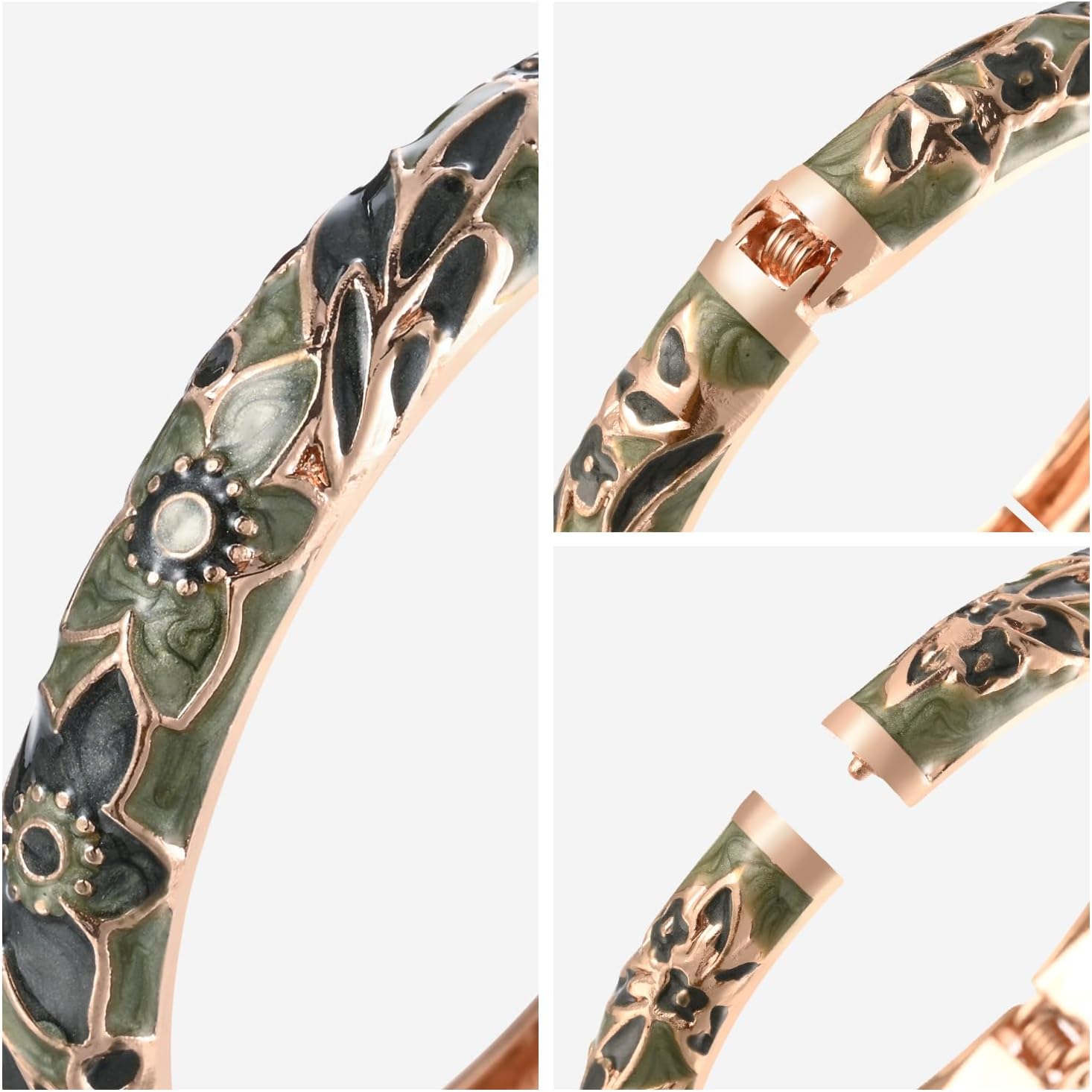 UJOY Women's Bangle Bracelet Golded Alloy Hinged Flower Enameled Cloisonne Jewelry with Gift Box 55B01 - Image 5