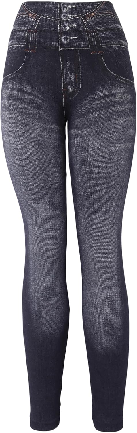 KMystic Women's High Waist Denim Print Jean Look Leggings