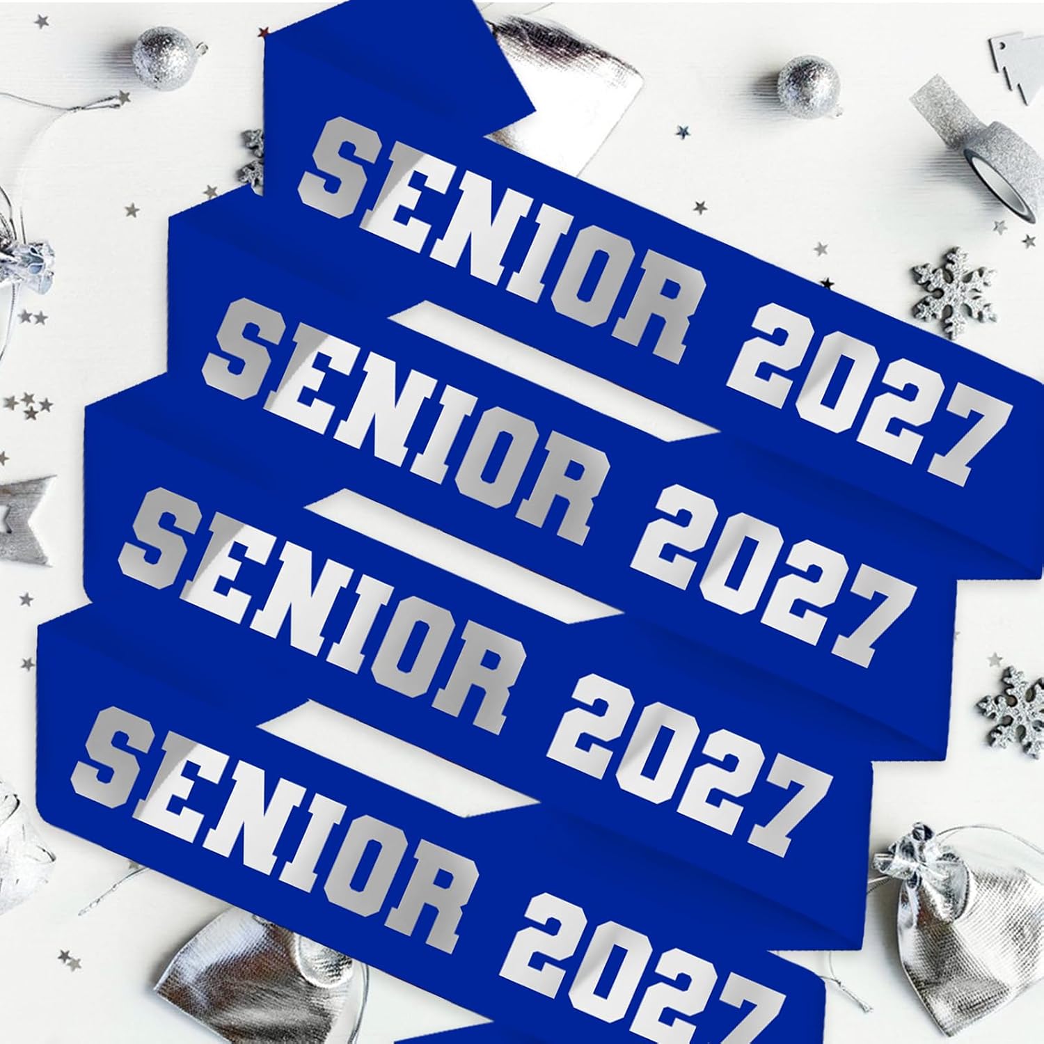 4Pcs Blue Senior 2027 Sash with Silver Glitter Printing Letters 2027 Graduation Celebrations Sashes, Class of 2027 Sash for Graduation Party, Senior Cheer Sasesh, Class Competition Sashes