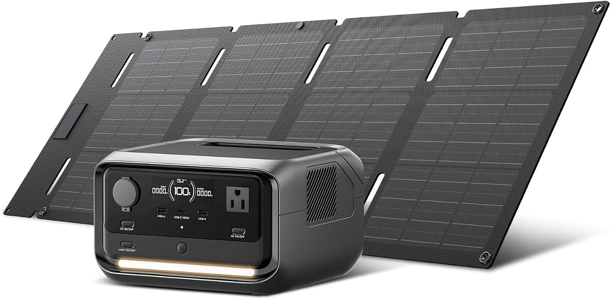 Generador solar River 3 Plus y panel solar de 45W, 286Wh | 3 tomas de CA de hasta 1200W, UPS de <10 MS, ampliable a 858Wh, <30 dB silencioso, carga rápida de CA de 1H