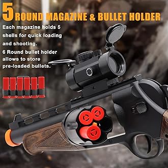 Revolver Toy Gun with Scope & Bullet Holder & 50 Soft Bullets & 14 Shells, Soft Bullet Toy Guns for Educational Shooting Game Toys, Gifts for Birthday Halloween Christmas