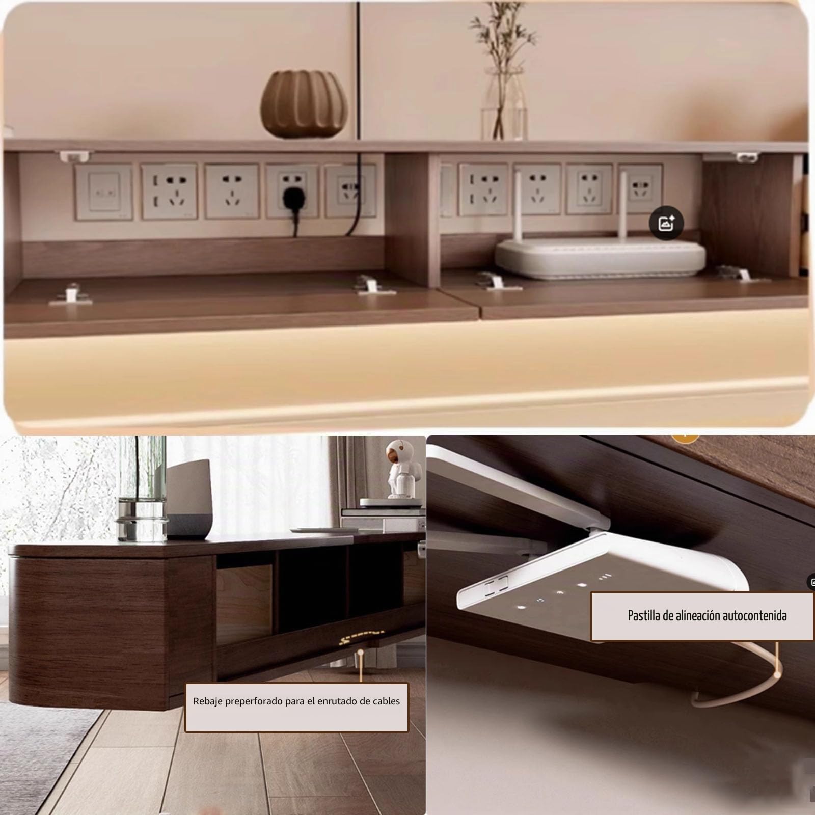 Soporte de TV flotante de madera maciza, estante de TV de pared con puerta, consola de medios de TV, mueble de TV de pared con gran espacio de almacenamiento, mueble de TV para debajo del