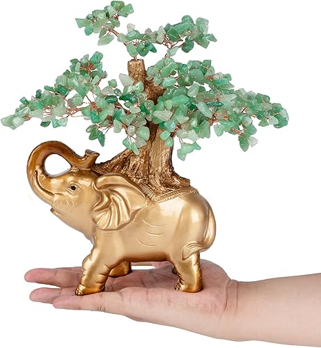 Miniatura 9 de Árbol del dinero de cristal citrino sobre estatua de elefante dorado, árbol bonsái grande de 17 pulgadas, regalo para la riqueza de energía