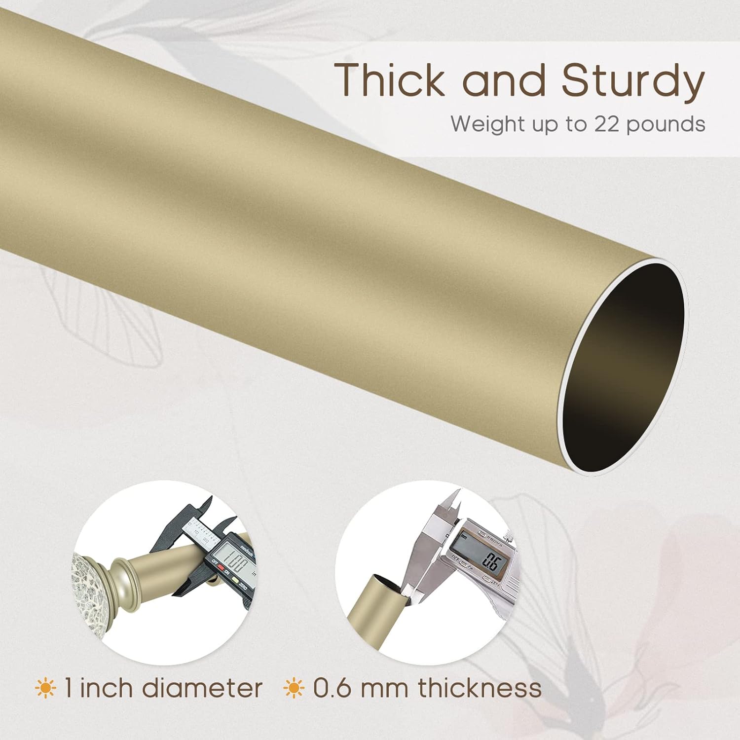 1 inch Single Window Curtain Rod with Mosaic Round Finial,72-144 inch,Champagne Gold
