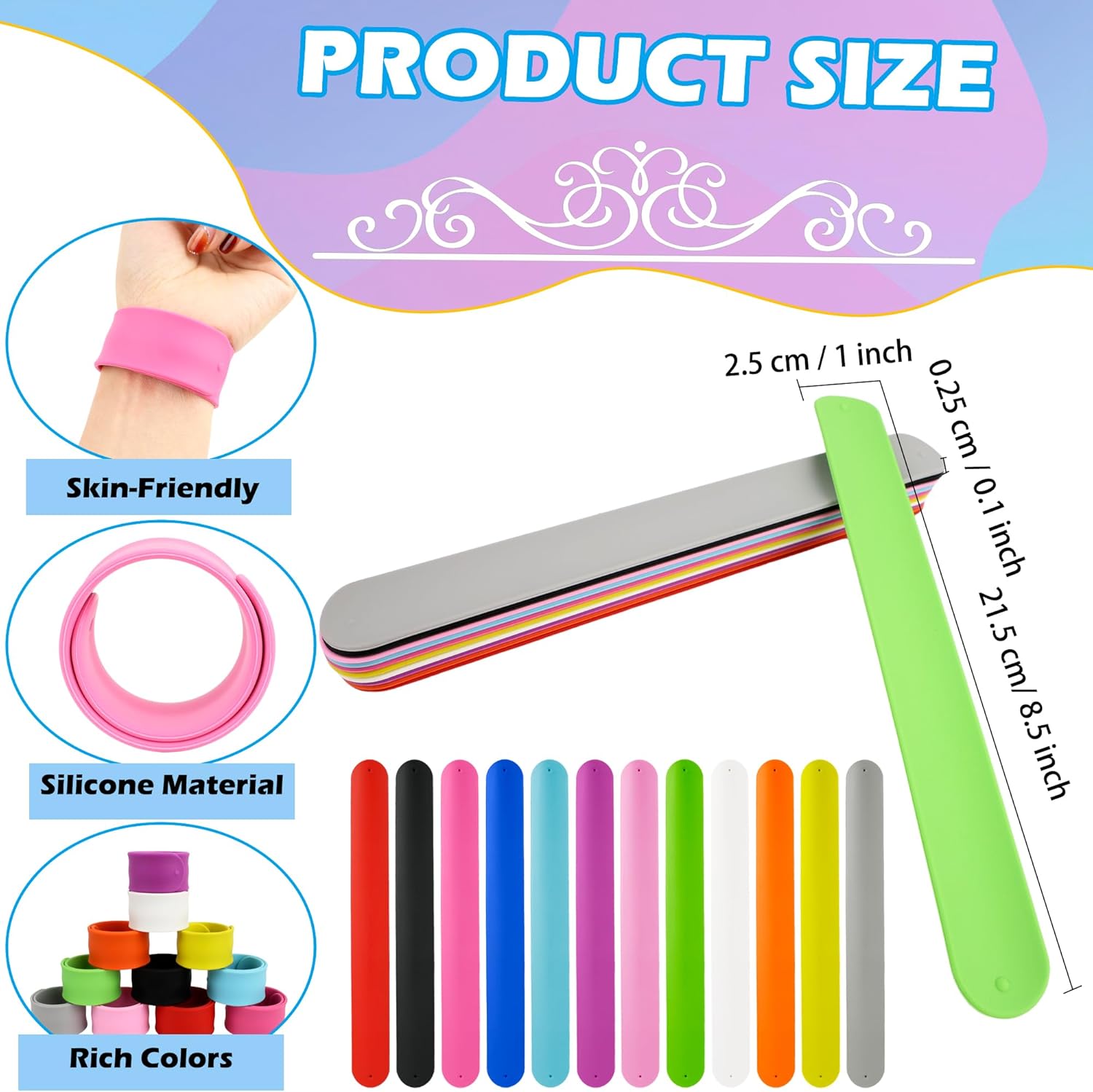 72 Pcs Silicone Slap Bracelets Bulk Rainbow Snap Bracelets Soft Slap Bands Wristband for Adults Kids Goodie Bag Fillers Craft Classroom Rewards, 12 Colors - Image 2