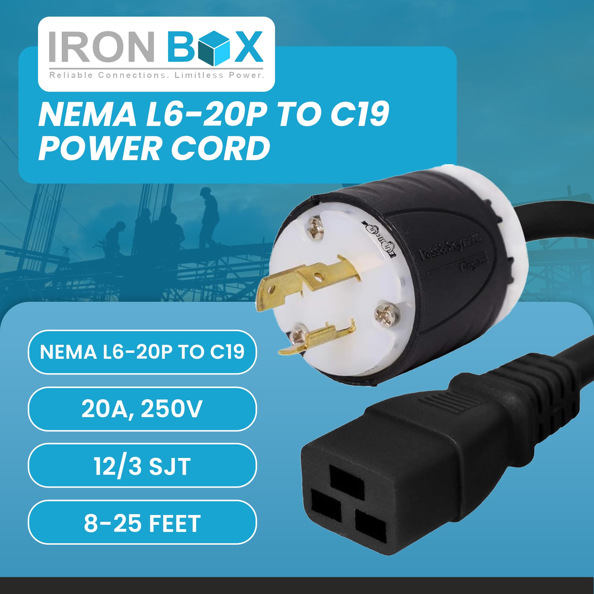 Amazon | IronBox Electric NEMA L6-20P - C19電源コード - 20A、250V
