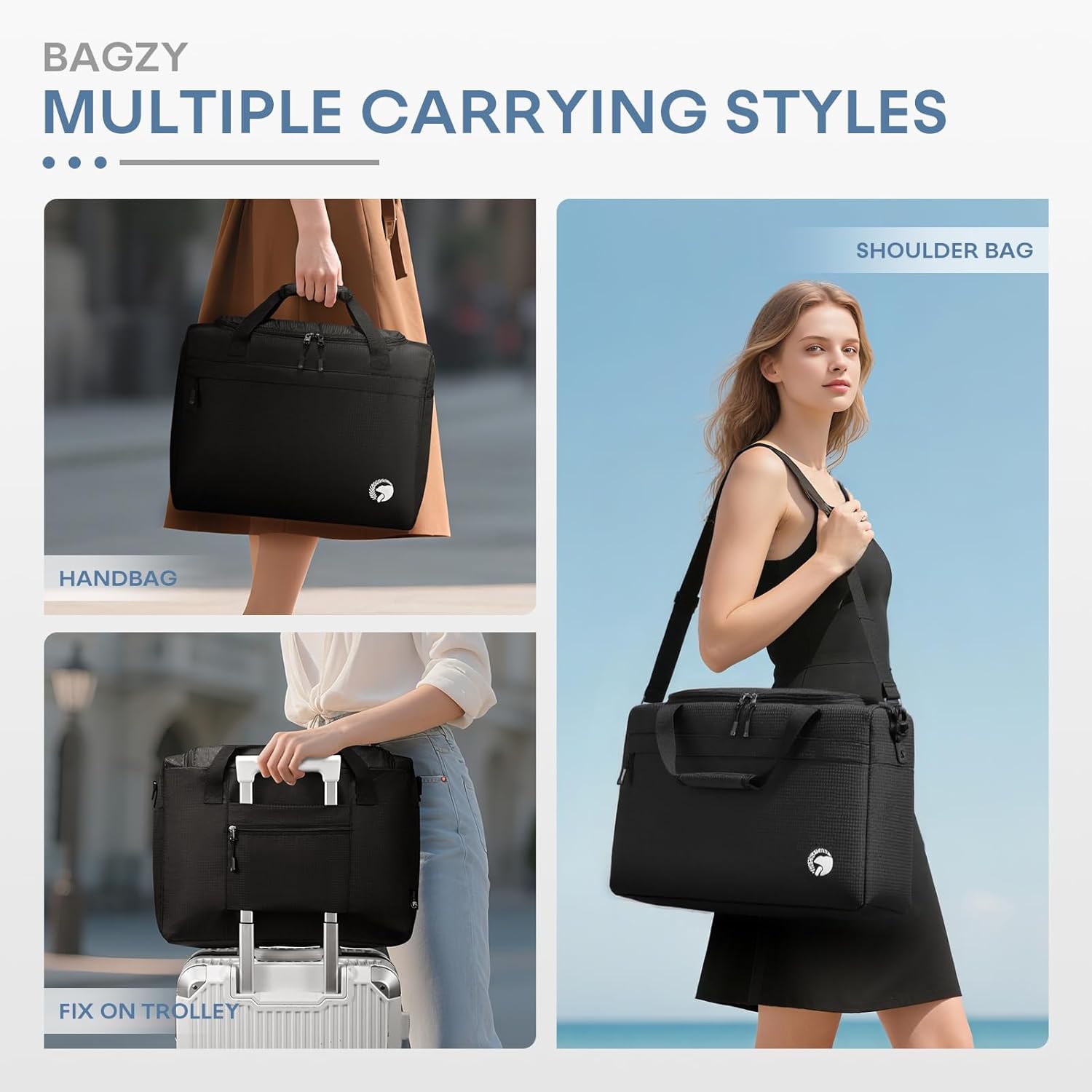 40x30x15cm Personal Item Travel Bag 16x12x6 inchLightweight Gym Bag Foldable Duffle Bag Mens Water-resistant Weekender Bags for Women for Overnight Hospital Carry on Bags for Airplanes Black - Image 2