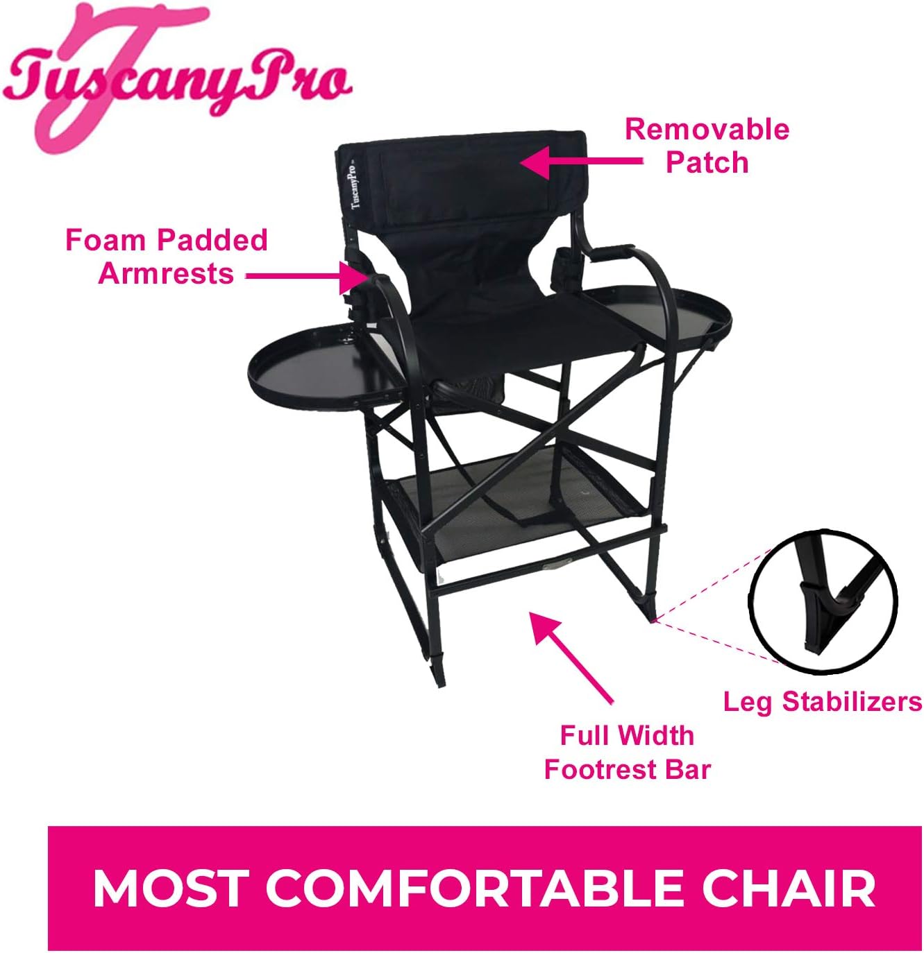 Bridal Tall Heavy Duty Director Chair - Perfect for Wedding Makeup for Bride - Italian Design with Adjustable Seat Height - Carry Bag Included