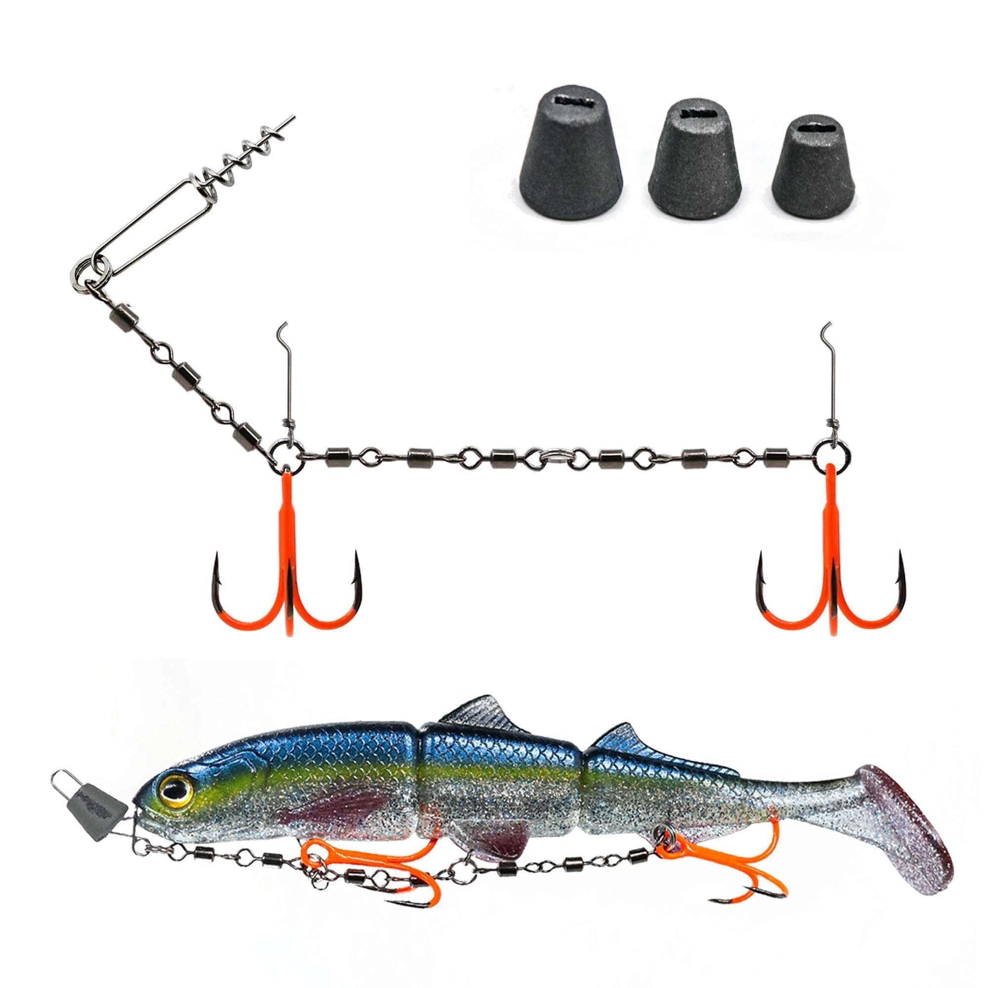 9KM DWLIFE Treble Hooks 2/0# Rig Fishing Hooks with Fishing Weights for Soft Bait and Live Bait Use Fishing Rig with Angled Threaded Needle Sea Fishing Tackle for Pike Saltwater and Freshwater