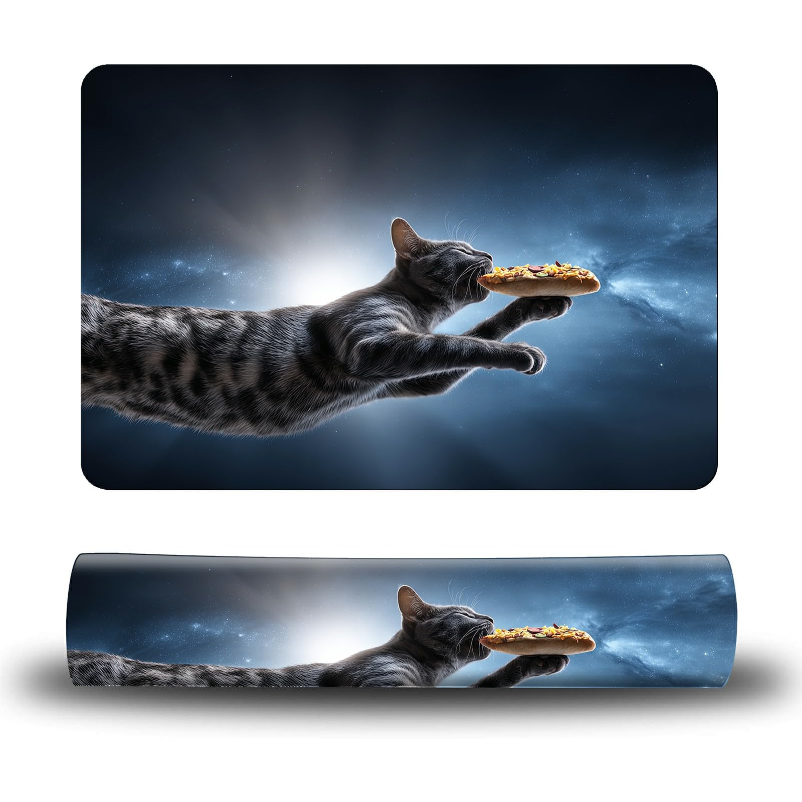 Dikoer Dog Food Mat, 19.6" x 23.6" Absorbent Pet Feeding Mat for Food and Water, Waterproof Diatom Mud Pet Placemat with Non-Slip Rubber Backing, Easy Clean Cat Bowl Mat for Floors - Gray Cat Galaxy