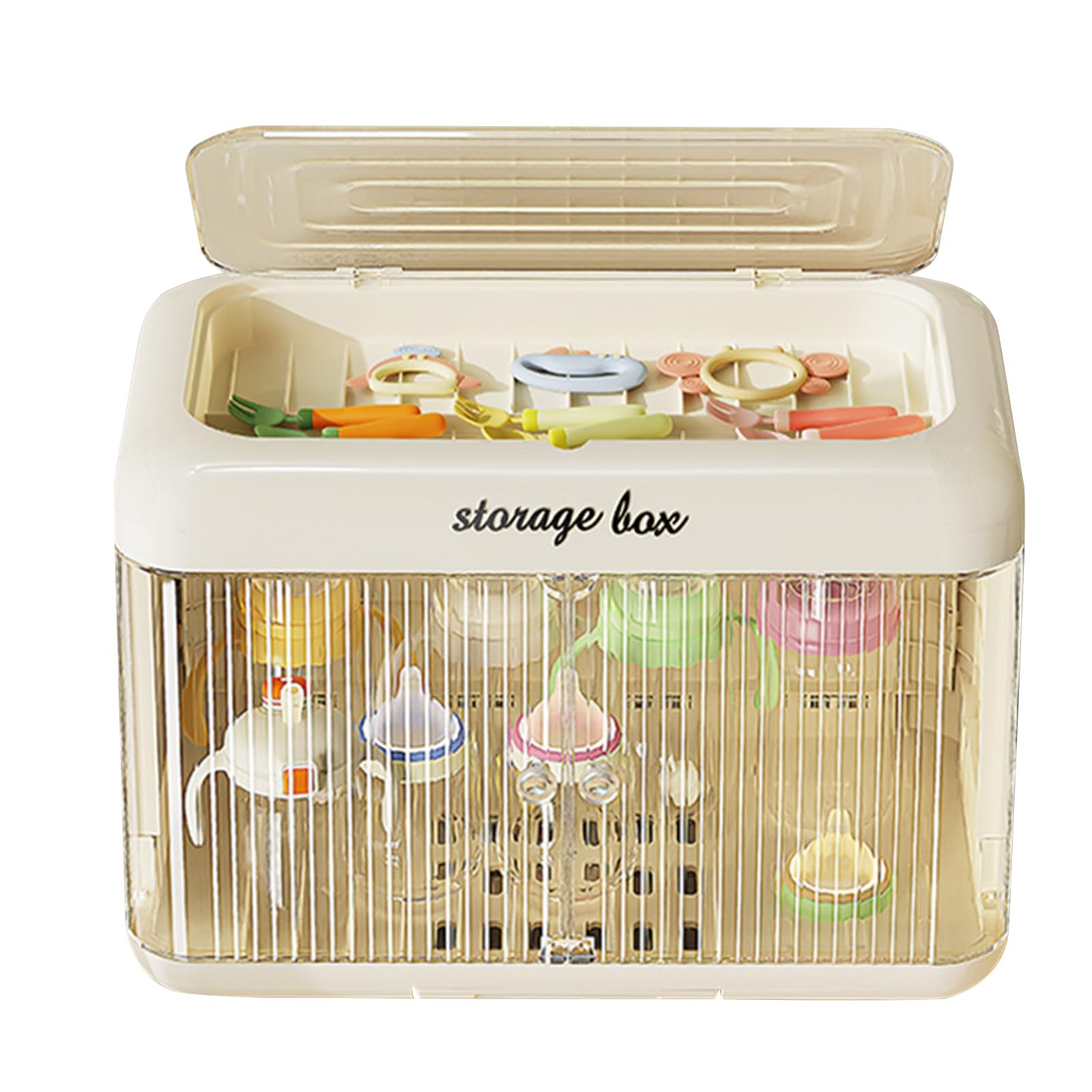 Babyflaschen-Aufbewahrung, großer Stillflaschen-Organizer, 43,6 x 27 x 30,5 cm, staubdichte Aufbewahrungsbox, mehrlagiges Abtropfgestell und Abtropfgestell, tragbarer Krughalter für Küche