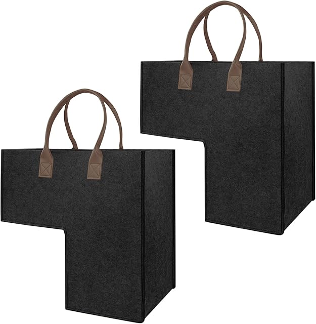 2Pcs L-Shape Stair Basket Organizer, TANOSAN Foldable Fabric Staircase Storage Organizer with Faux Leather Handles, Large Stair Storage Organizer for Laundry, Toys, Household Items