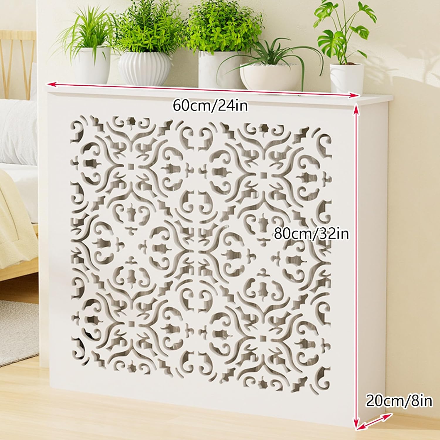 White Modern Radiator Cover Cabinet Fits Most Large Size Radiators, Home Radiator Covers for Living Room Decorative Cabinet, Easy Installation, 4-Sided Protection(60x80x20cm/24x32x8in)