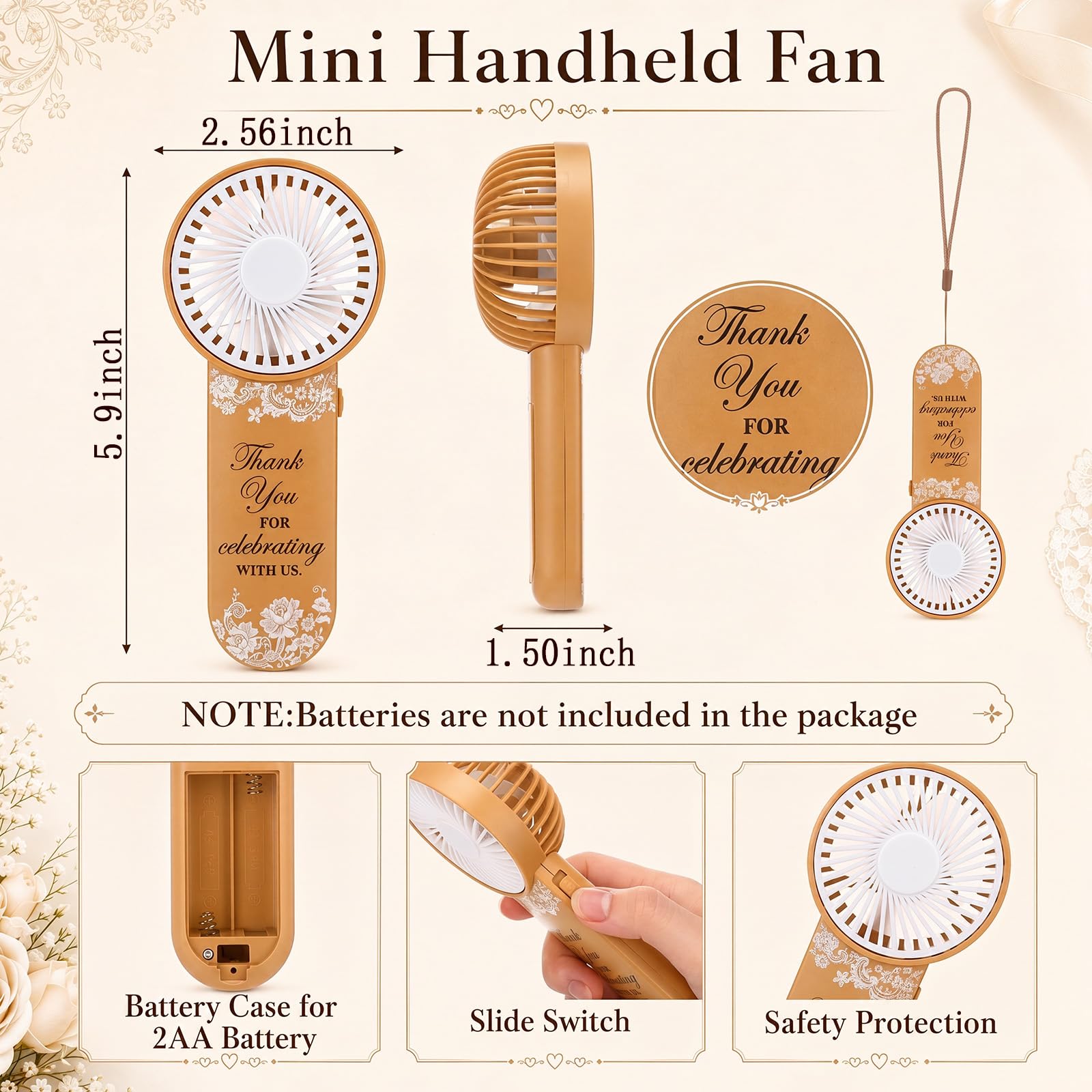 Chumia 91 Stück Hochzeitsgeschenke für Gäste, 30 tragbare Mini-Handventilatoren, 30 Herz-Sonnenbrillen, 30 Organza-Beutel und Holzschild, Sommer, Outdoor, Brautparty, Gastgeschenke, Souvenirs (goldene