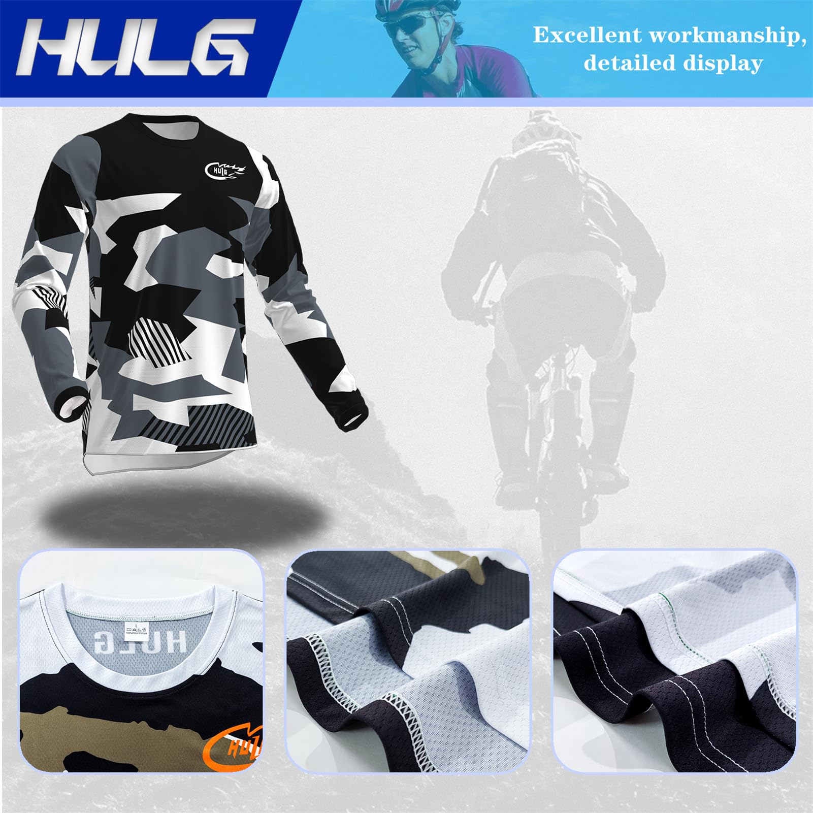 Ropa de Ciclismo para Hombre, Camiseta de Ciclismo de montaña (Manga Larga), Adecuada para Ciclismo de montaña/BMX/Moto de Cross y Otros Deportes