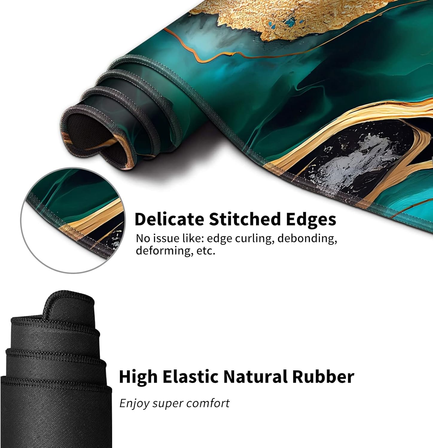 RYUITHDJP Large Mouse Pad for Gaming+Keyboard Wrist Rest+Wrist Support+Coaster Set of 4, XXL Extended Gaming Mouse Pad Desk Pad Easy Typing Pain Relief Non Skid Base Desk Mat-Marble Green