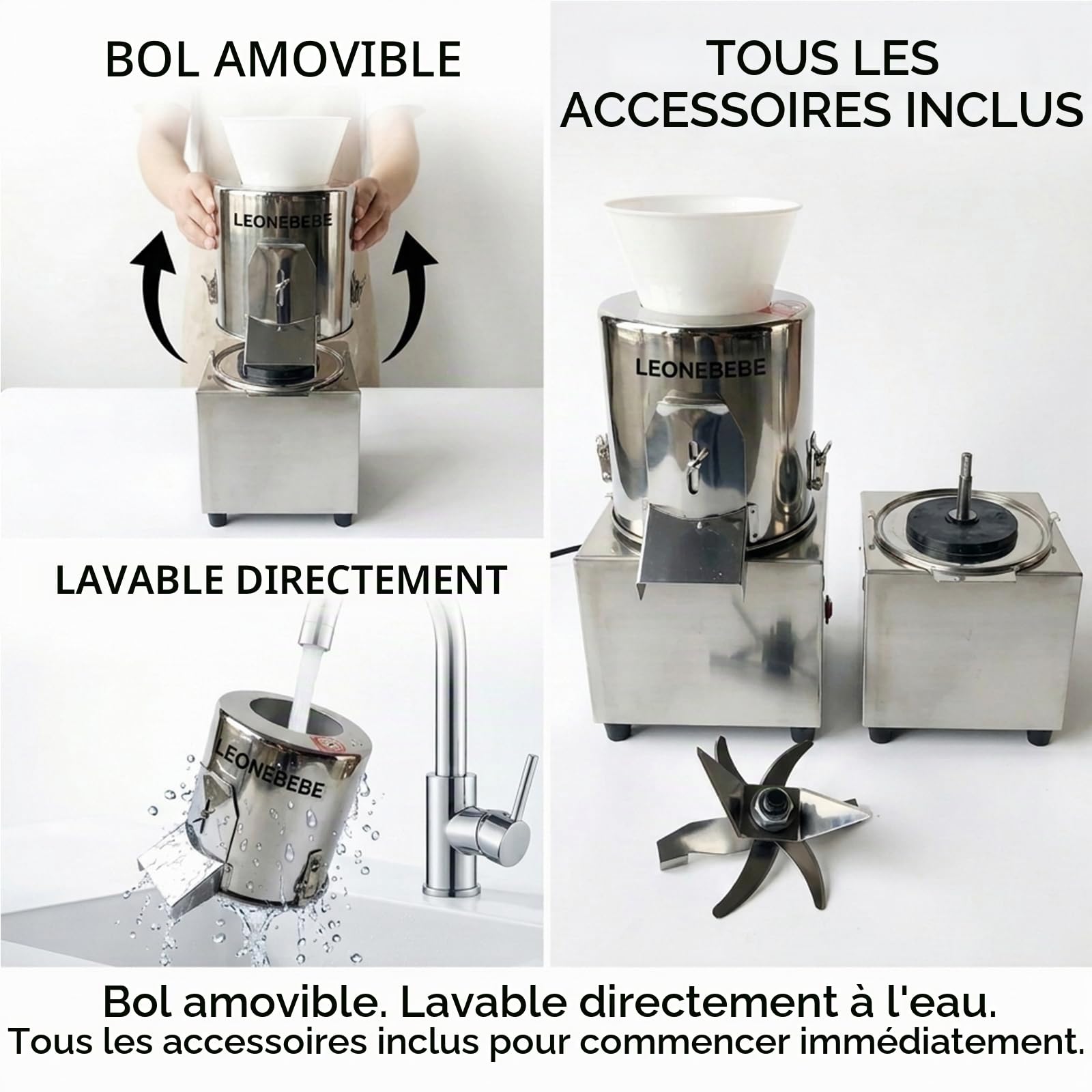 Hachoir Électrique Professionnel 400W, Broyeur de Légumes et Viande en Acier Inoxydable, 220V, Capacité 40-60kg/h, Idéal pour Restaurants, Cantine et Cuisine Familiale, Facile à Nettoyer