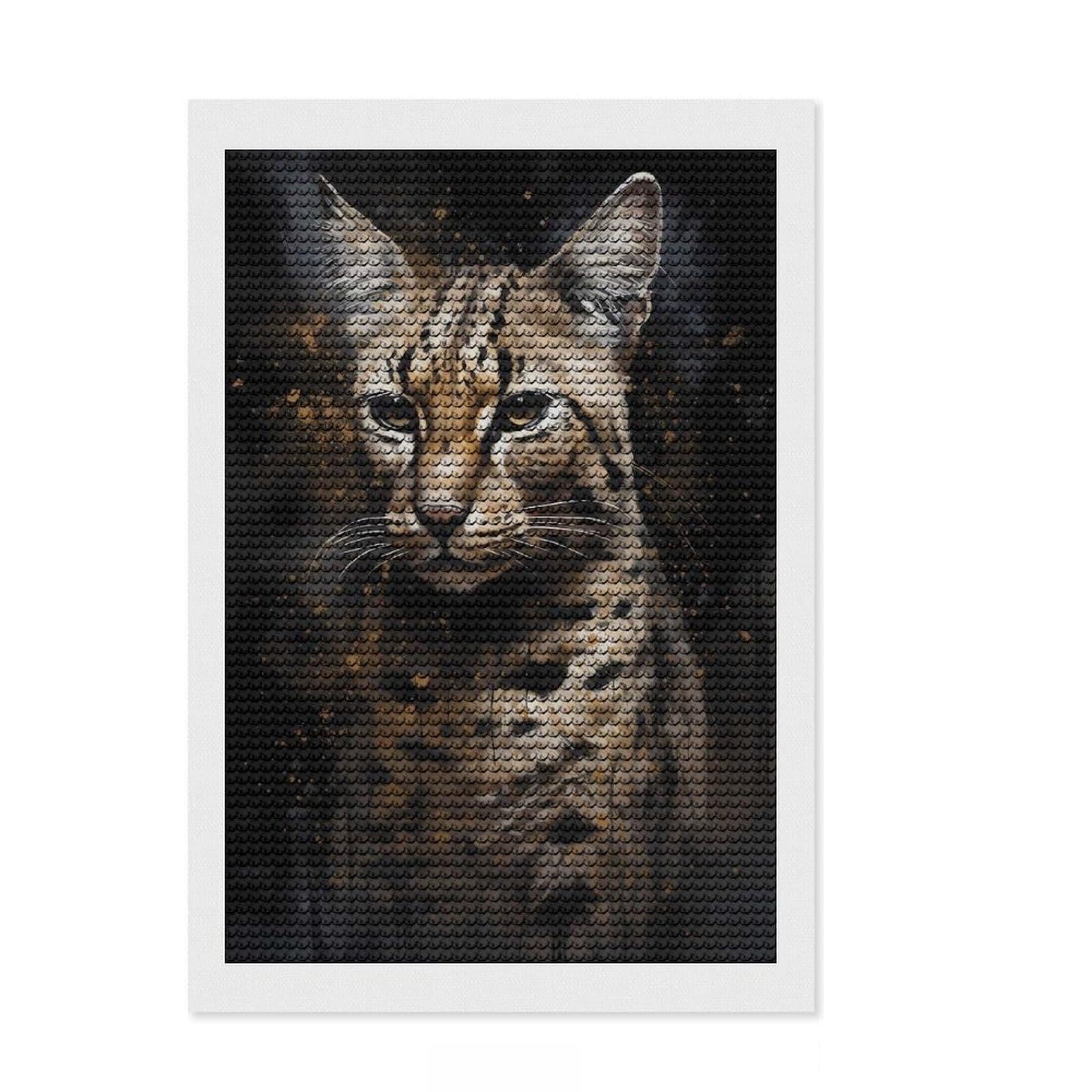 Junmoney Savannah Cat Darling Diamond Painting Set 8"x12", for Craft Lovers, Complete Accessories, Birthday Gift, Bedroom Decor, with Tool Kit