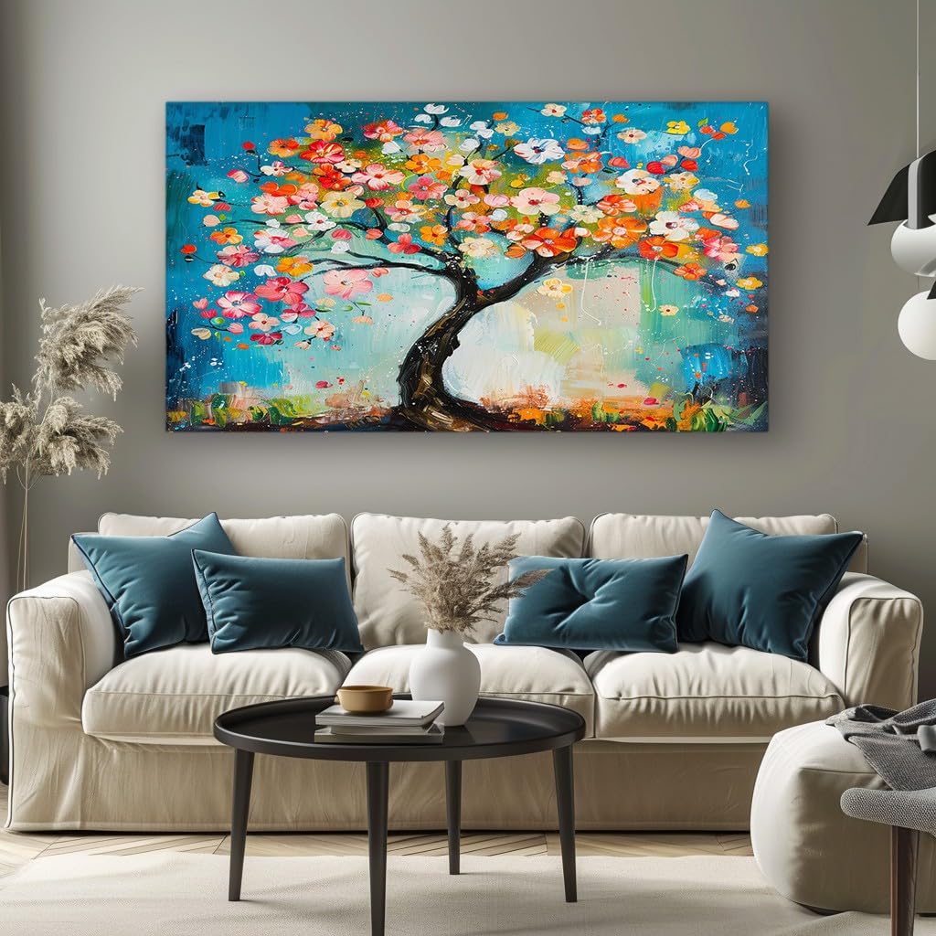MKBKLI Abstract Canvas Wall Art for Living Room Oil Painting Color Flower Tree Paintings for Bedroom, Office, Kitchen - Home Decor Pictures, 60x120cm
