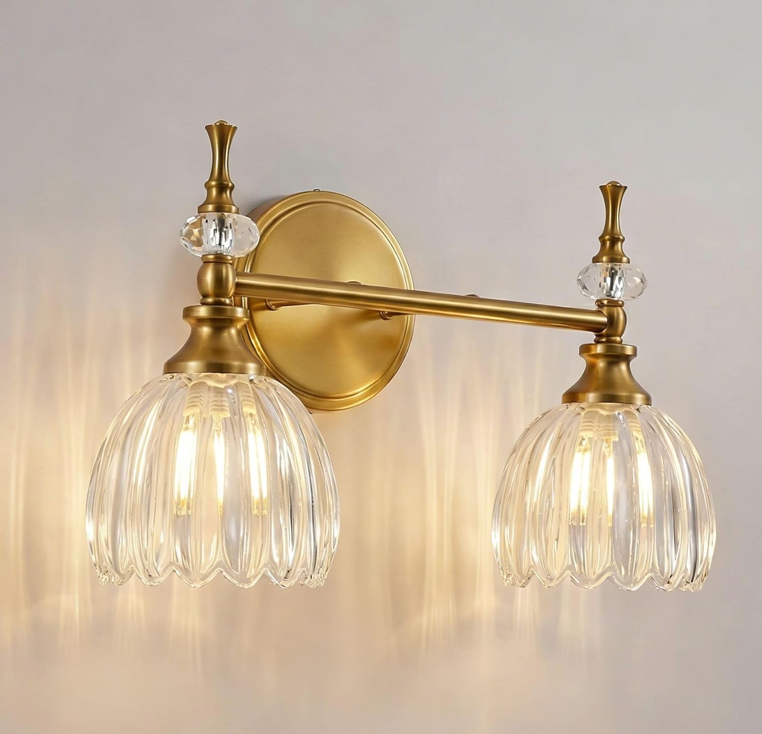 ANDY STAR 2-Light Vintage Bathroom Vanity Light Over Mirror, Brushed Gold Bathroom Light Fixtures with Clear Tulip Glass Shade, E12 Base(Bulbs Not Included)