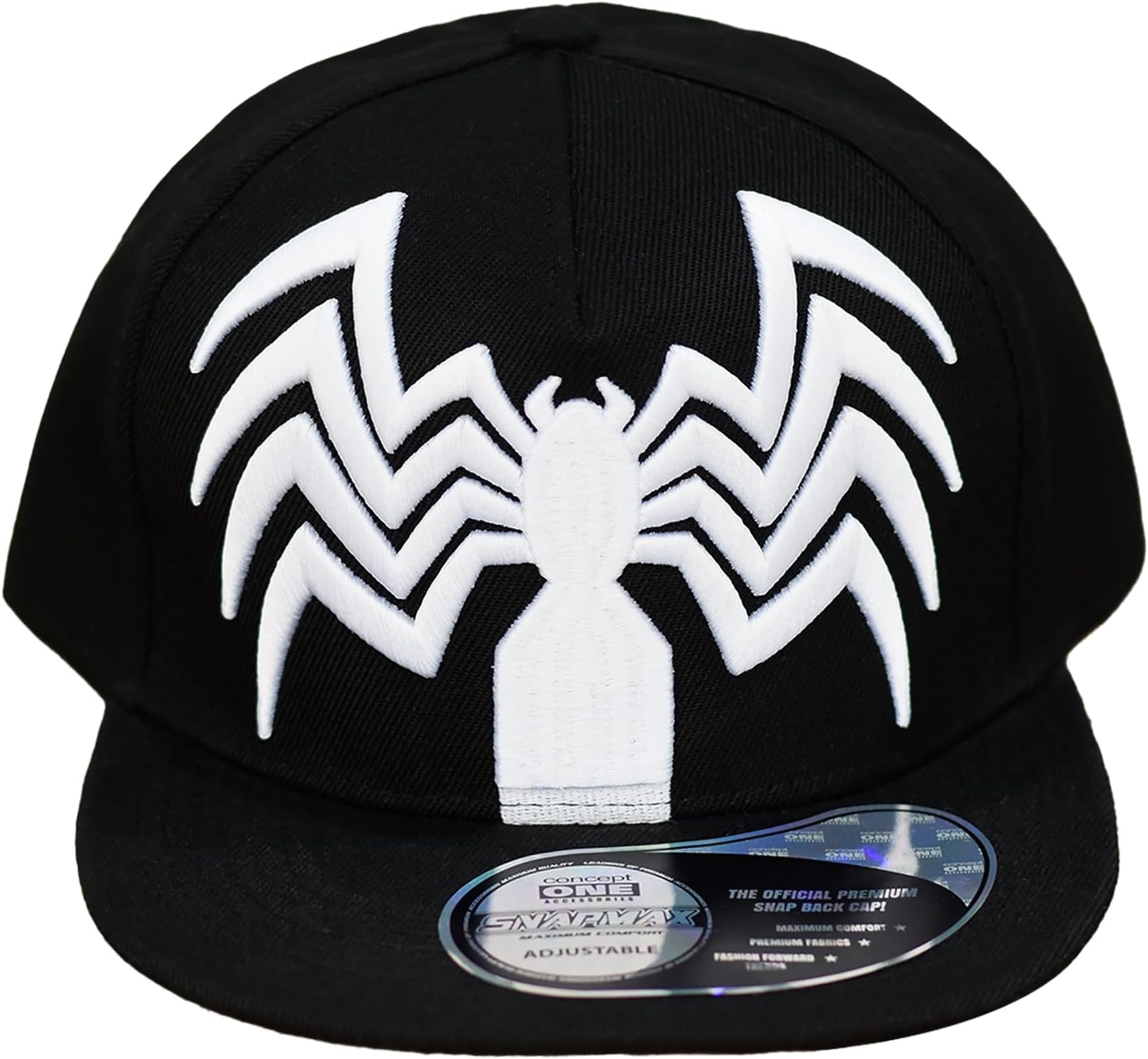Marvel Venom Baseball Cap, Spider Symbiote Logo Cotton Adjustable Adult Snapback Hat with Flat Brim, Black, Size
