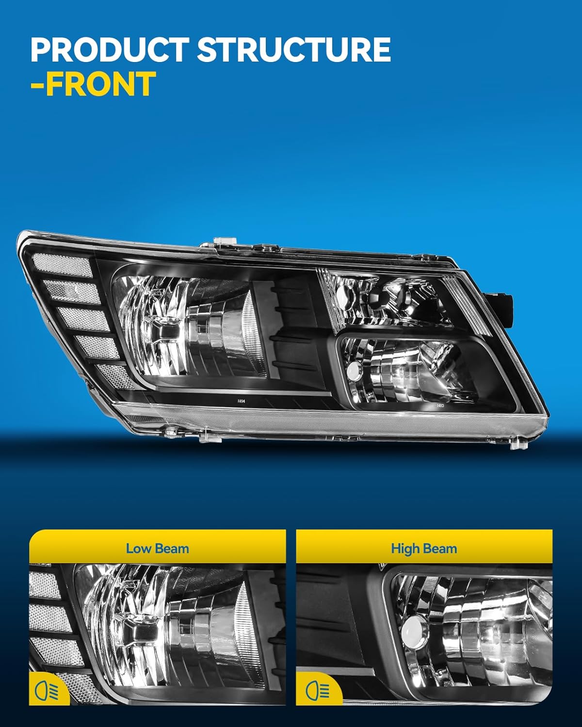 PHILTOP Headlights Assembly Compatible with 2009-2020 Dodge Journey,Black Housing Clear Lens Clear Reflector,Halogen Headlamps (Driver + Passenger Side)