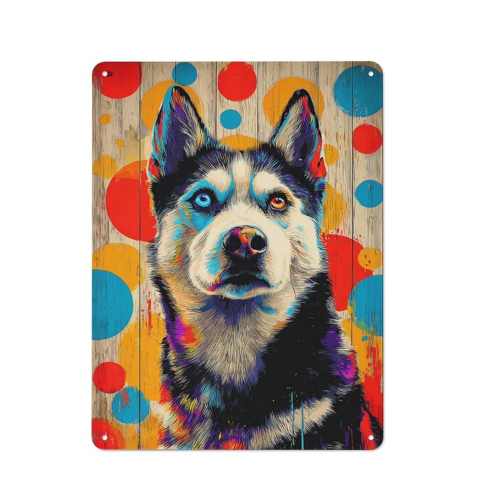 Junmoney Colorful Husky Portrait Artwork -1 40X30cm Retro Tin Sign With For Kitchen Or Home Bar, A Decorative Gift For A Newly Furnished Kitchen And Home Bar