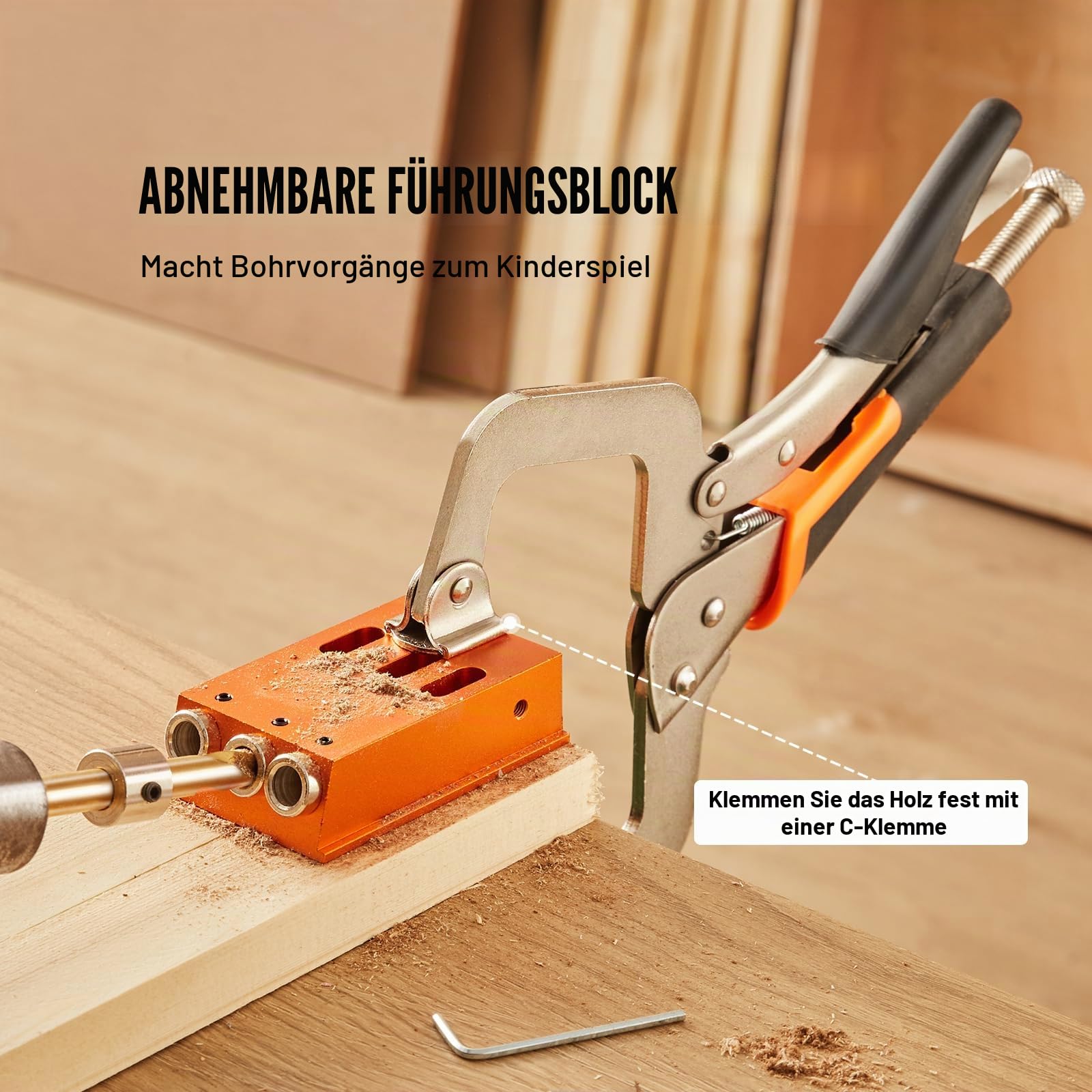 VEVOR Pocket Hole Jig Kit Dreitaschenloch mit Schraubenschlüssel & Vierkantantriebsbits, Dübelhilfe Bohrlehre zum Bohren von Taschenlöchern und Schräglöchern, Bohrhilfe für Holzbearbeitung
