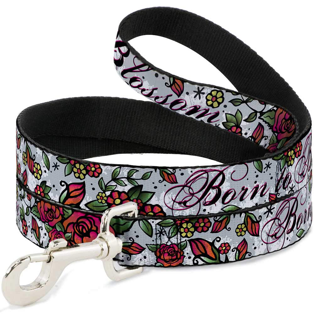 Laisse pour chien Buckle-Down Born to Blossom blanc 1,8m nylon résistant