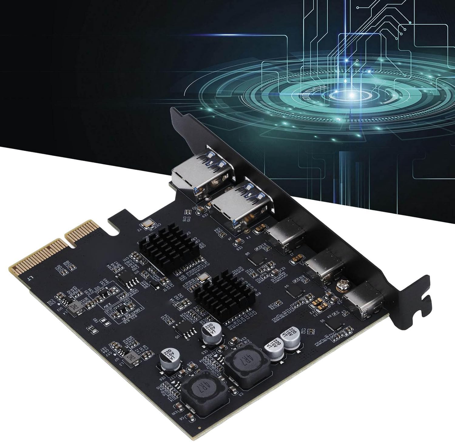 PCIE 4X Expansion Card, USB 3.2 Gen 2 Expansion Card - 10Gbps Transfer, ASMedia ASM3142 Controller, 2 Type A 3 Type C Ports with Overcurrent