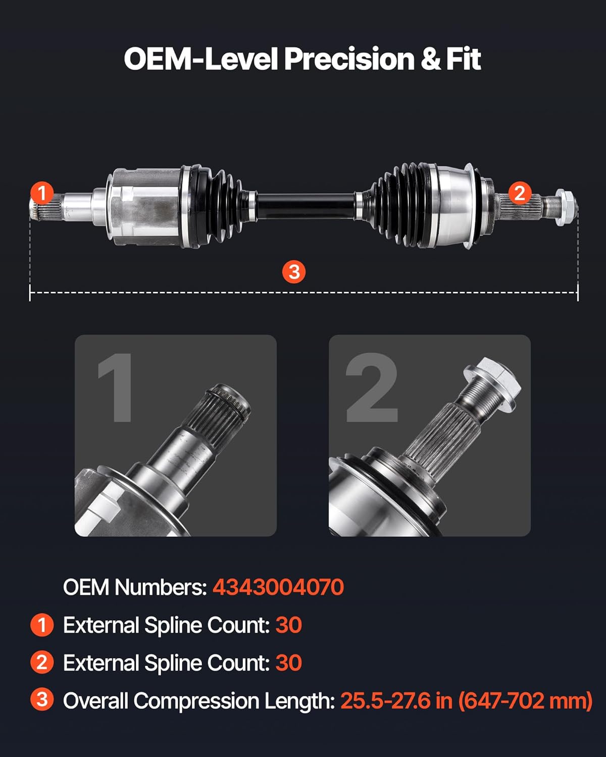 VEVOR CV Axle Shaft Assembly, 2 Pieces Front Left & Right (Driver and Passenger Side), Automotive Replacement CV Joint Axles Pair Compatible with 2003-2022 Toyota 4Runner, Alloy Steel & Carbon Steel