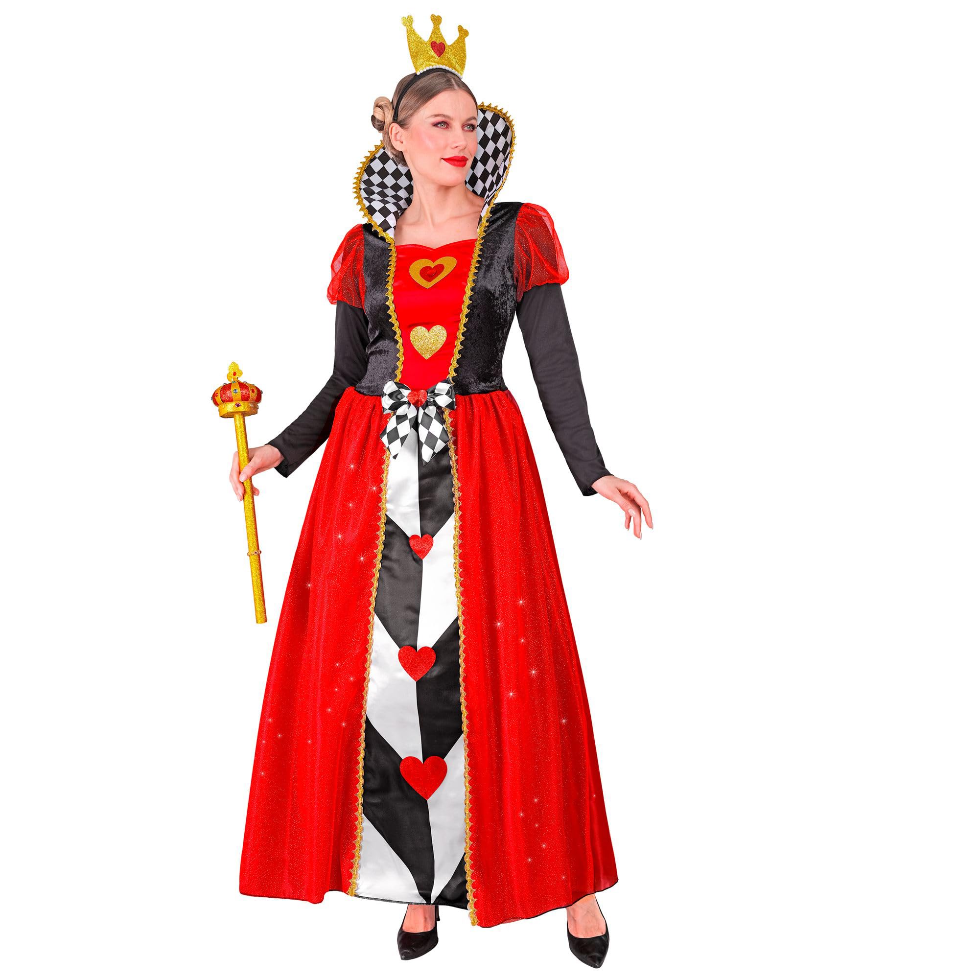 W WIDMANN MILANO Party Fashion - Disfraz de Reina de Corazones para mujer | Con vestido y corona, disfraz de cuento de hadas para Carnaval, fiestas temáticas y representaciones teatrales