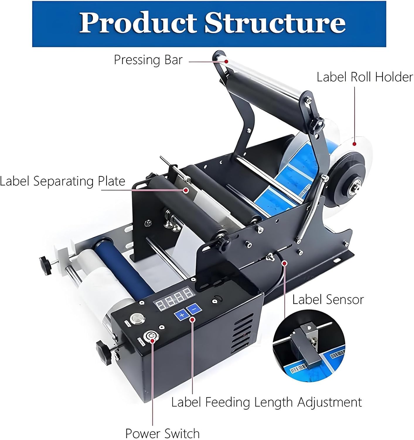 Semi-Automatic Plane Labeling Machine, Round Bottle Label Applicator & Sticker Dispenser Machine - Electric Labeler for Glass, Plastic, and Metal Bottles