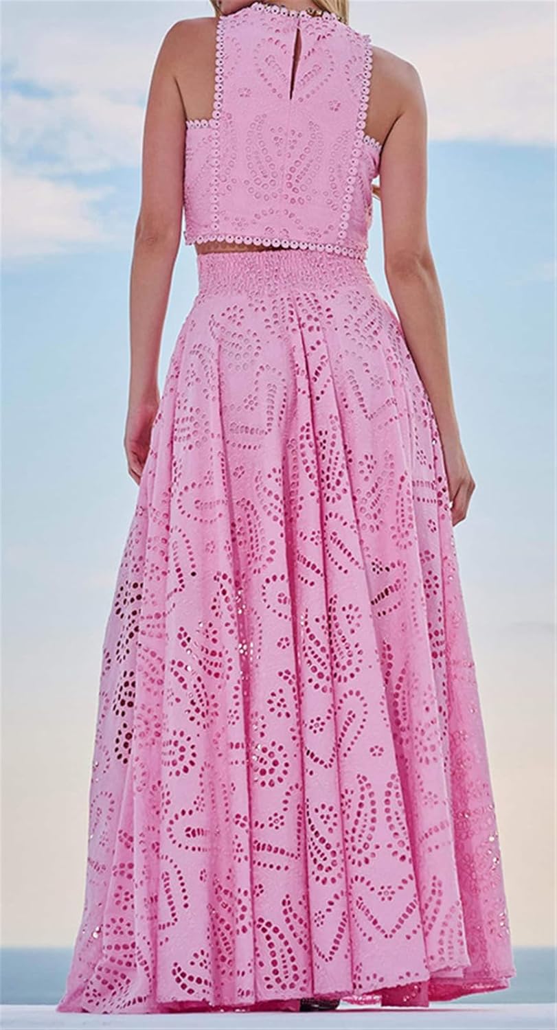 Women's 2 PCS Lace Holes Tank Tops Bodycon Skirts Sexy Nightclub Party Dress Outfits Set - Image 2