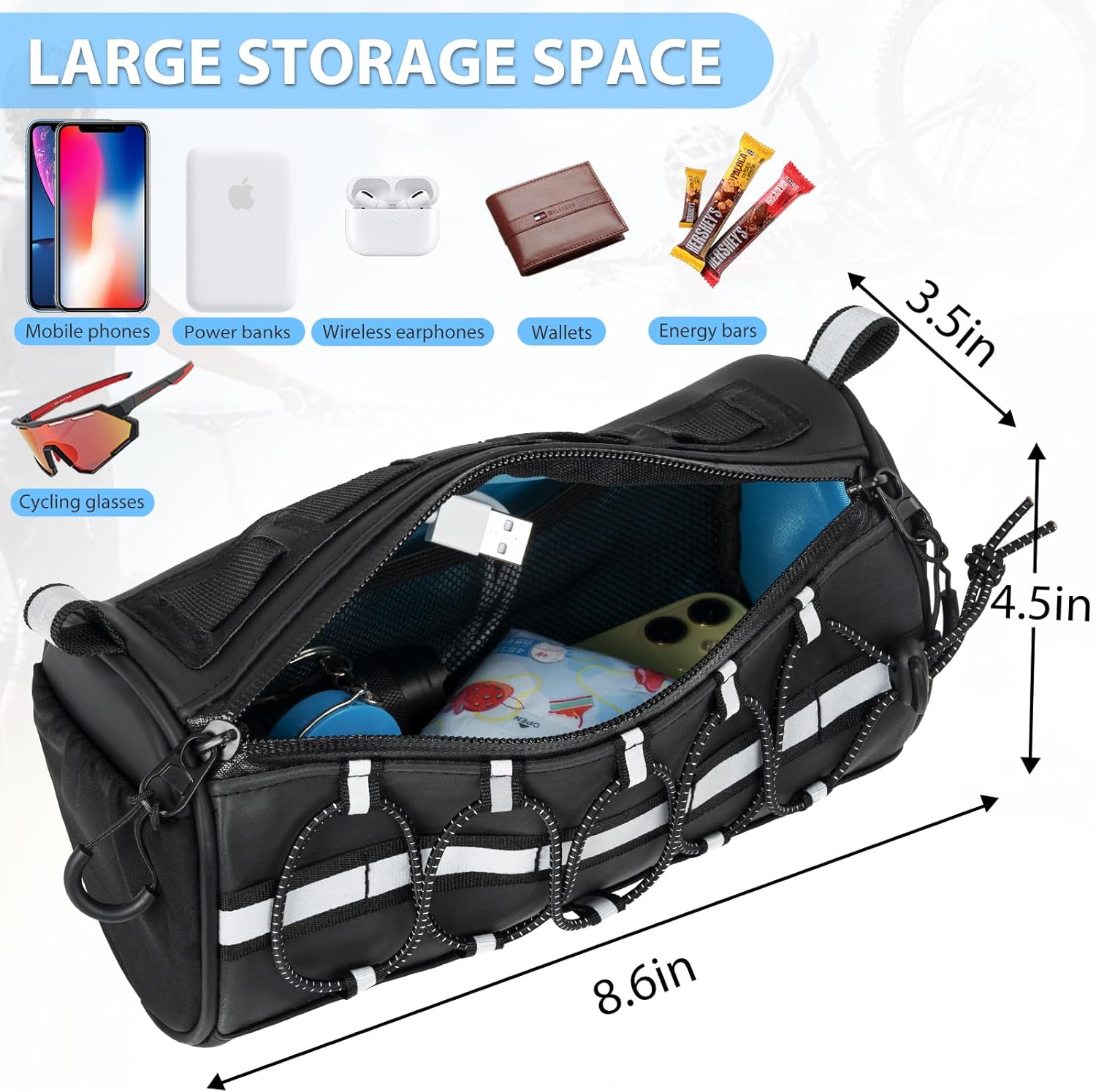 GMAK 2 in 1 Bike Handlebar Bag, Bike/Bicycle Front Bags with Reflective Area & Shoulder Straps, Small Bicycle Handle Bar Bag Cycling Pouch Pack Bike Accessories for Road Mountain Bike Cycling Travel
