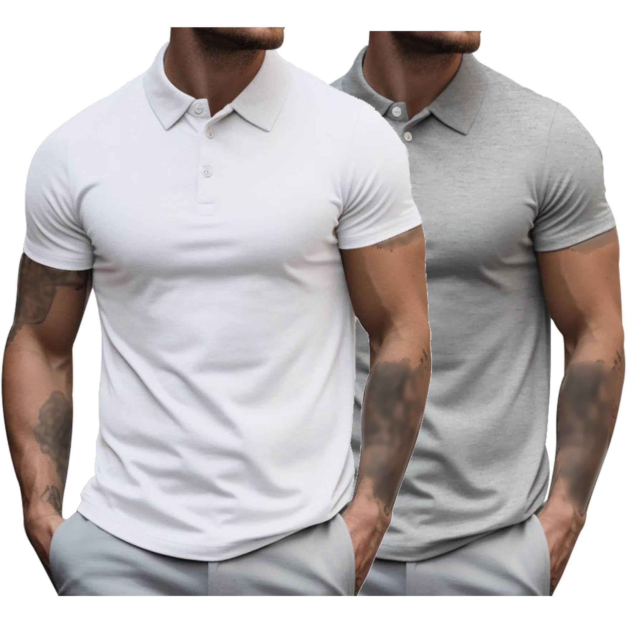 Maiyifu-GJ Mens Classic Fit Cotton Blend Polo Shirts Performance Stretch Pocket Golf Tee Moisture-Wicking Solid Short Sleeve