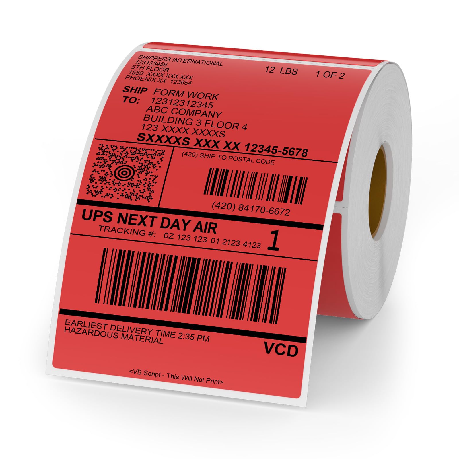Lot de 250 rouleaux d'étiquettes thermiques rectangulaires en vinyle imperméable pour code QR et adresse de bureau Rouge 15,2 x 10,2 cm
