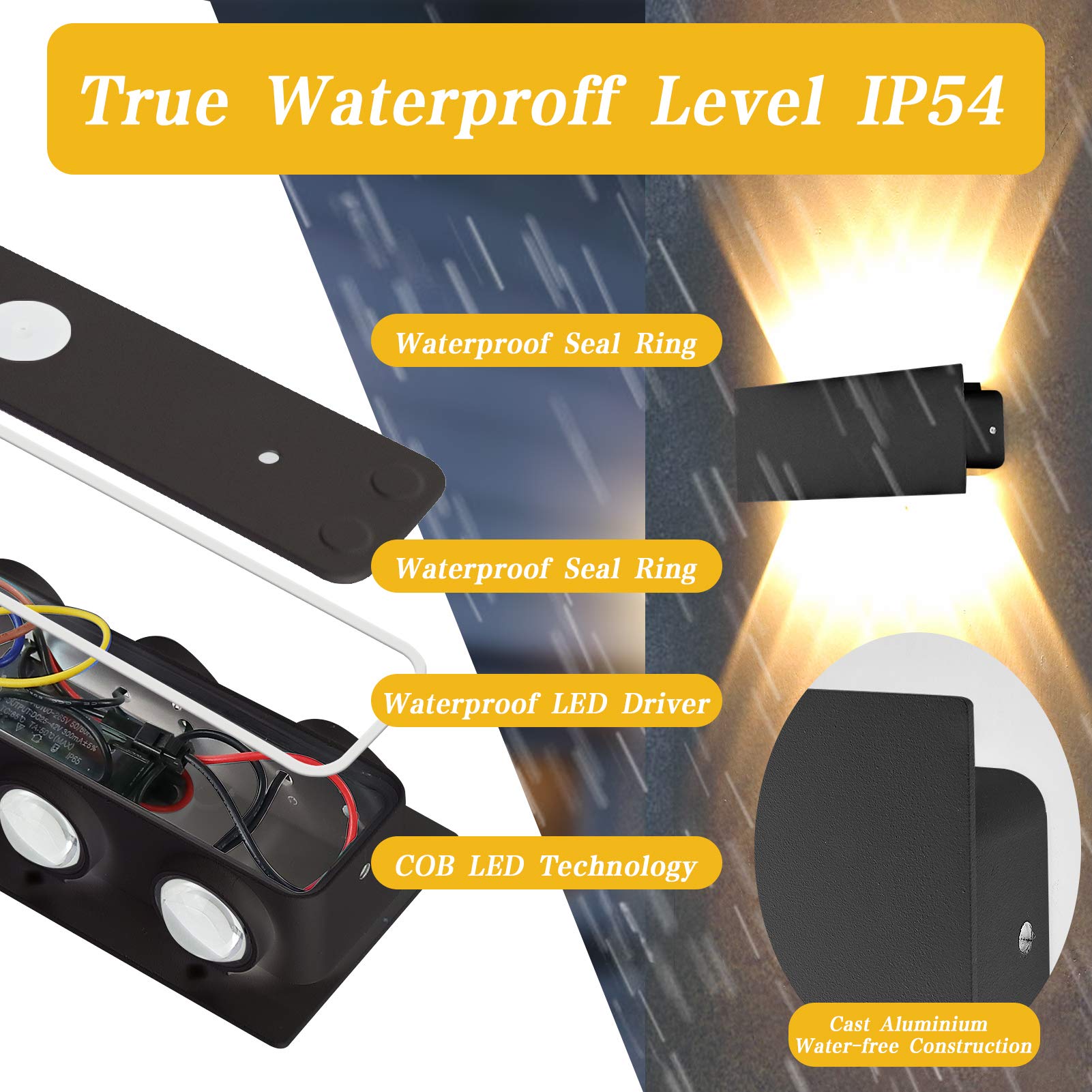 BELLALICHT 8 W led-wandlamp, voor binnen en buiten, IP65, verstelbaar, wandverlichting van boven naar beneden, warm wit, voor huis, slaapkamer, woonkamer, hal, trap