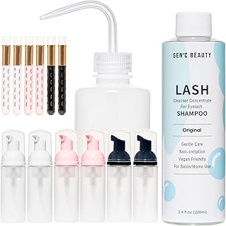 Eyelash Cleanser Concentrate 200 ml Lash Extension Foaming Shampoo Set including 200ml Cleanser Concentrate 6 Foam Dispenser Bottles 6 lash Shampoo Brushes 1 squeeze bottle Non-lrritating Lash Wash (Original)