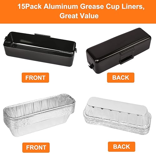 Miniatura 5 de Utheer Recogedor de grasa para parrillas de Camp Chef con 15 forros de bandeja de goteo de aluminio, forros desechables para tazas de grasa para