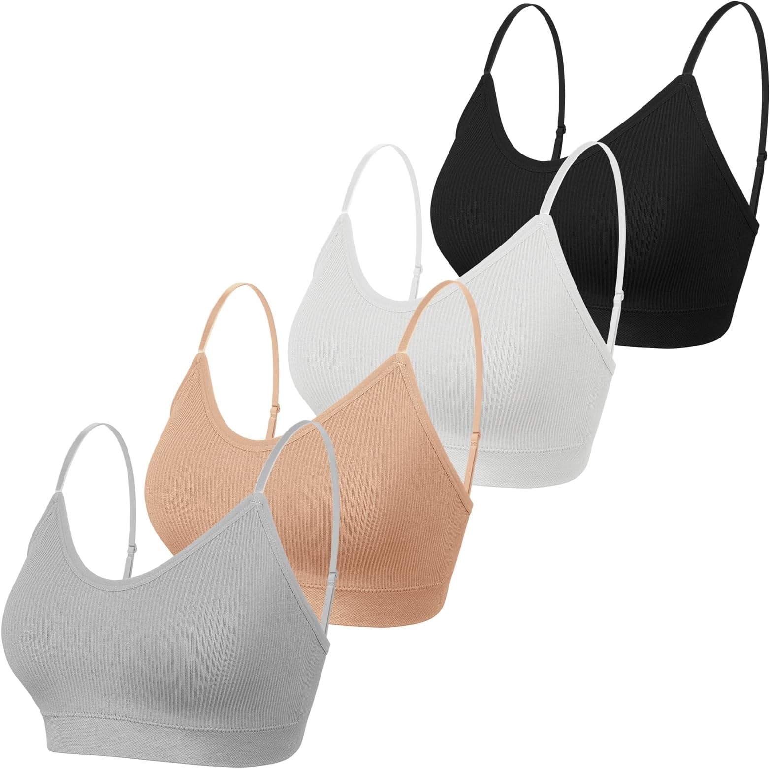 4 Pieces Cami Bras - Women's V-Neck Padded Seamless Straps Bralette Everyday Basic Sleeping Bra