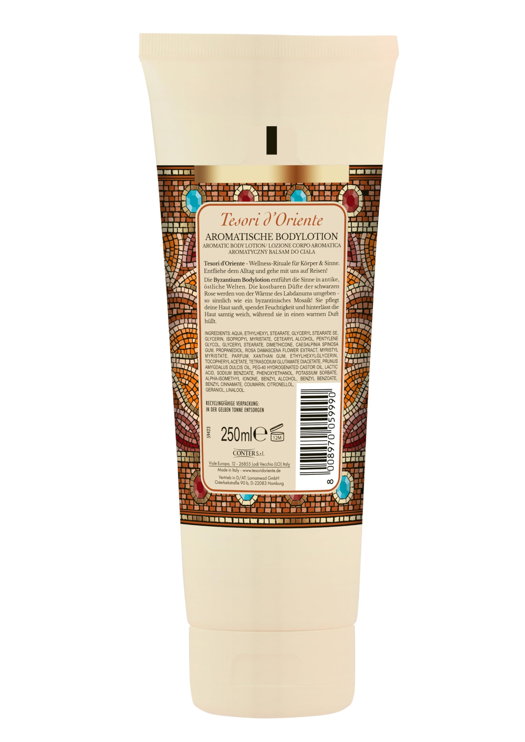 TESORI D'ORIENTE Balsam do ciała Byzantium | 250 ml | aromatyczny balsam do ciała | czarna róża i ladanum | rytuał wellness dla ciała i zmysłów