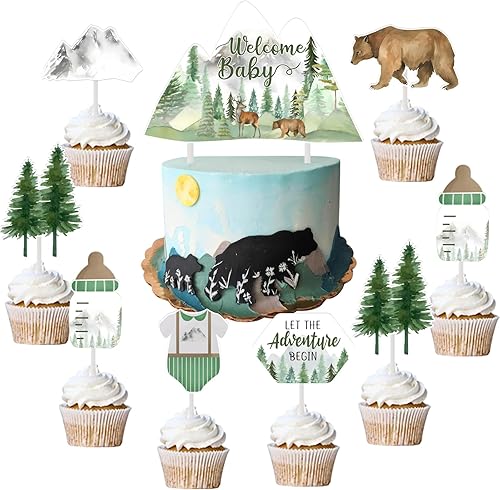 Miniatura 1 de Funmemoir Decoraciones para baby shower con texto en inglés "Let the Adventure Begin", 25 decoraciones para cupcakes, nuestra mejor decoración de